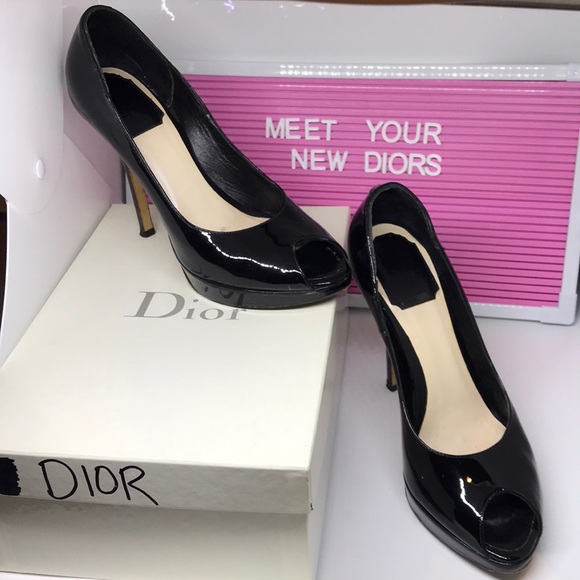 Dior Black Patent Leather Heels Shoes Work Office - Picture 2 of 6